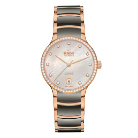 Montre Rado Centrix Automatic Diamonds 35 mm Cadran Nacre Grise Ton Or Rose Céramique Plasma