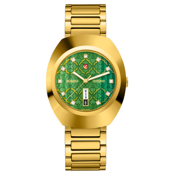 Montre Rado DiaStar Original 38 mm Automatique Cadran Vert Mosaïque Jour Date Doré