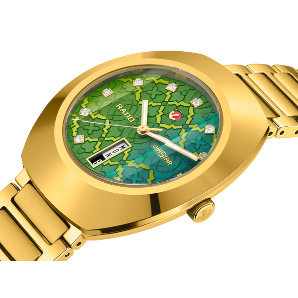 Montre Rado DiaStar Original 38 mm Automatique Cadran Vert Mosaïque Jour Date Doré