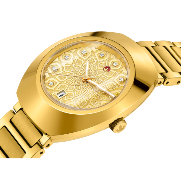 Montre Rado DiaStar Original 30 mm Automatique Cadran Jaune Poudre de Diamant Doré