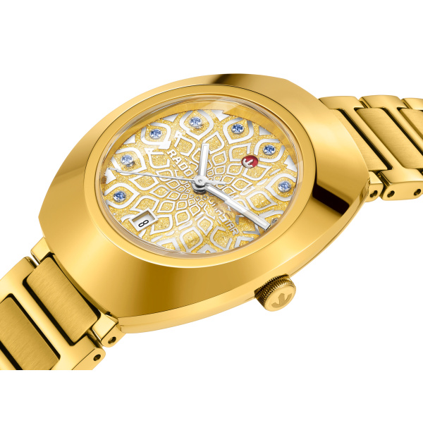 Montre Rado DiaStar Original 30 mm Automatique Cadran Rhodié Zircons Bleus Doré