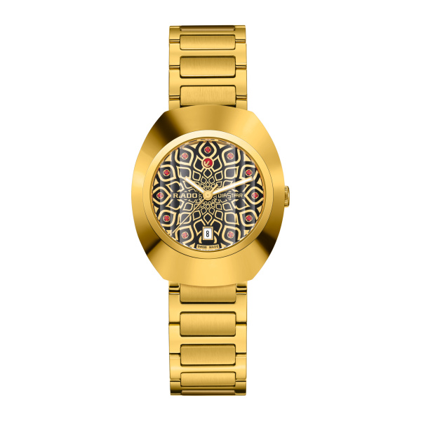 Montre Rado DiaStar Original 30 mm Automatique Cadran Noir Zircons Rouges Doré