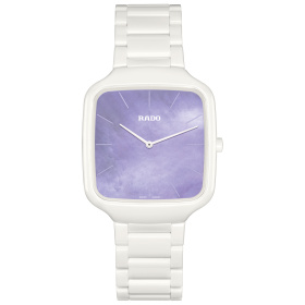 Montre Rado True Square Thinline 37 mm Quartz Céramique Blanche Cadran Nacre Violette