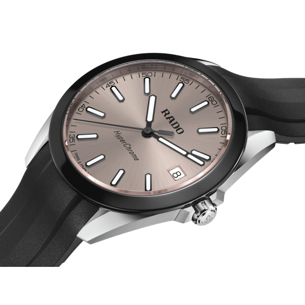 Montre Rado HyperChrome 41,5 mm Quartz Cadran Rhodium Bracelet Caoutchouc Noir