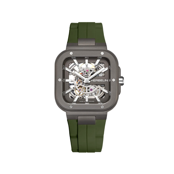 Montre Herbelin Cap Camarat Square Squelette Titane 40,5 mm Automatique Bracelet Caoutchouc Kaki Édition Limitée