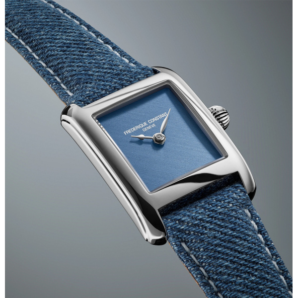 Montre Frederique Constant Classics Carrée Ladies Denim Edition 30 x 21 mm Quartz Cadran Bleu Bracelet Jean