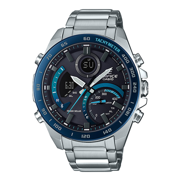 Montre Casio Edifice ECB-900 48 mm Solaire Bluetooth Cadran Noir Lunette Bleue