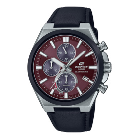 Montre Casio Edifice EFS-S630 Chronographe Solaire 44 mm Cadran Bordeaux Bracelet Cuir Noir