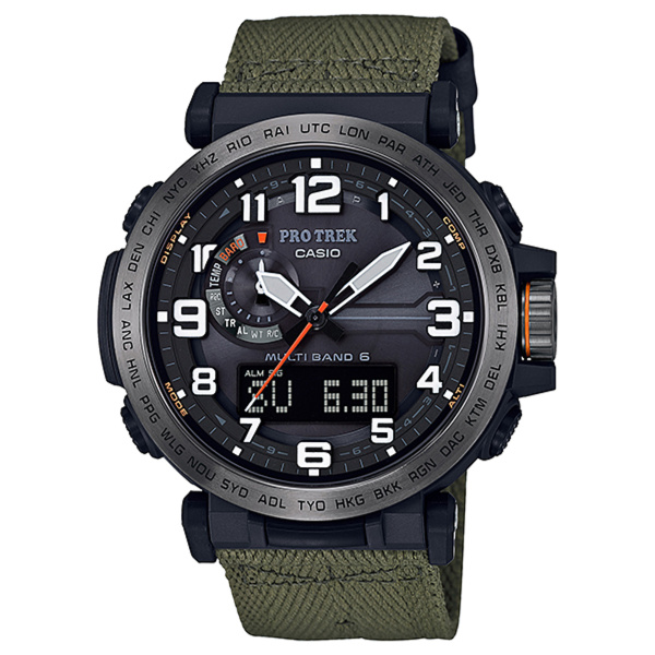 Montre Casio Pro Trek PRW-6600 Solaire Radio-Pilotée Analogique-Numérique Bracelet Textile Kaki