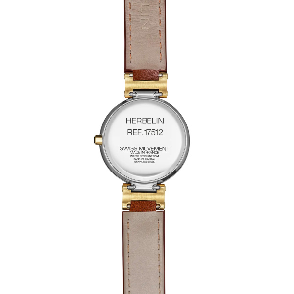 Montre Herbelin Lady H 26 mm Quartz Bicolore Cadran Guilloché Cuir Camel