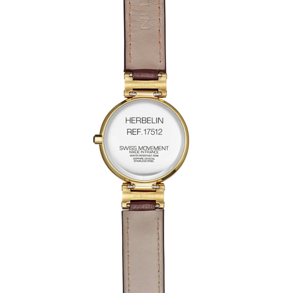 Montre Herbelin Lady H 26 mm Quartz PVD Or Jaune Cadran Guilloché Cuir Bordeaux