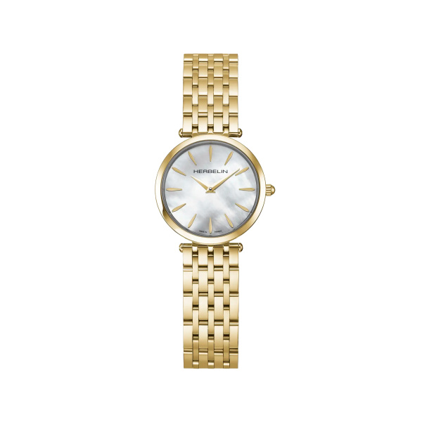 Montre Herbelin Epsilon 28 mm Quartz Cadran Nacre PVD Or Jaune Bracelet Acier