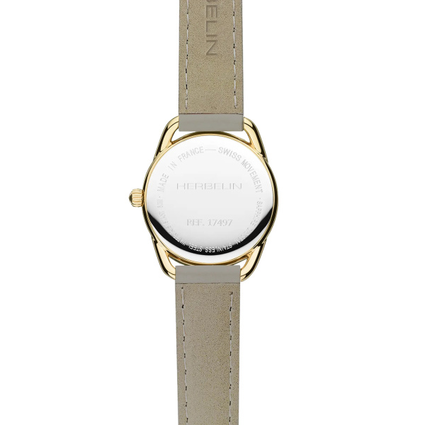 Montre Herbelin Équinoxe 28 mm Quartz PVD Or Jaune Chiffres Romains Cuir Taupe