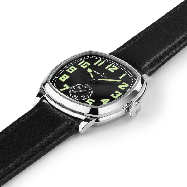 Montre Hamilton American Classic Cushion Mechanical 34 mm Cadran Noir Bracelet Cuir Noir