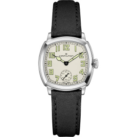 Montre Hamilton American Classic Cushion Mechanical 30 mm Cadran Beige Bracelet Cuir Noir