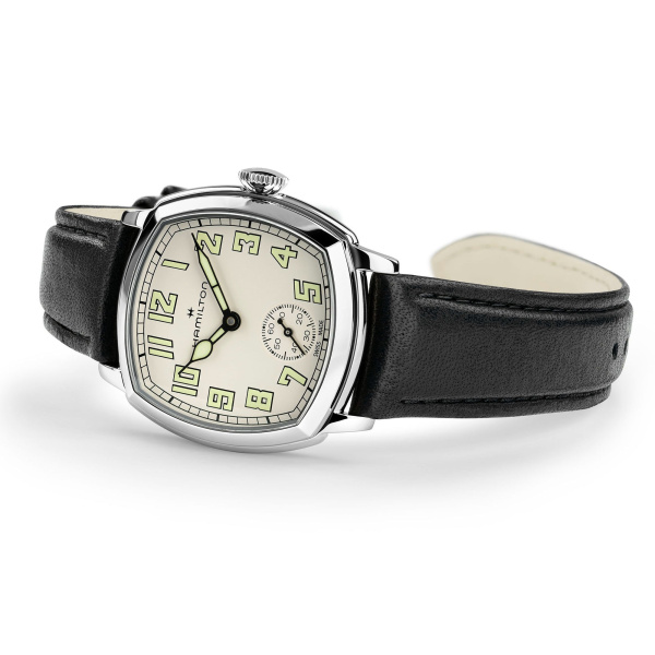 Montre Hamilton American Classic Cushion Mechanical 30 mm Cadran Beige Bracelet Cuir Noir