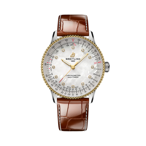 Montre Breitling Navitimer Automatic 36 Acier et Or Jaune Cadran Nacre Bracelet Alligator