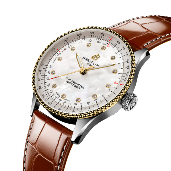 Montre Breitling Navitimer Automatic 36 Acier et Or Jaune Cadran Nacre Bracelet Alligator