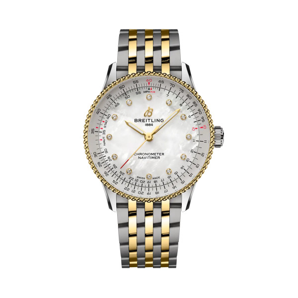 Montre Breitling Navitimer Automatic 36 Acier et Or Jaune Cadran Nacre Bracelet Bicolore