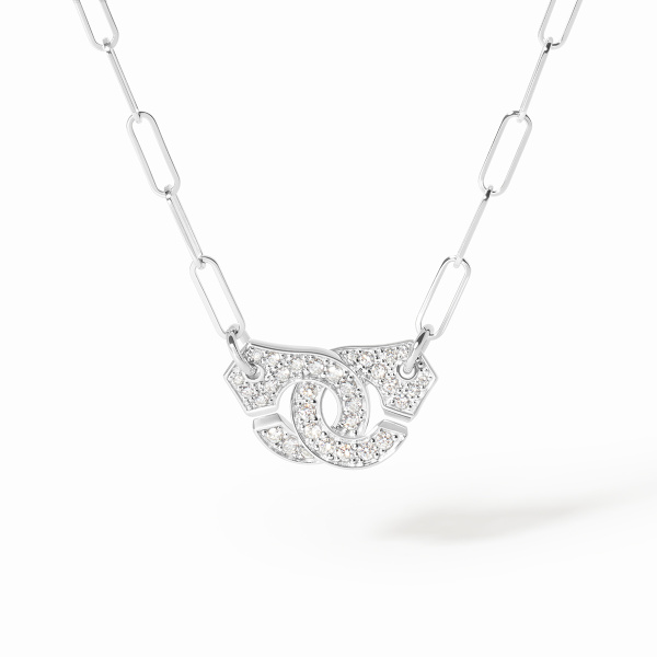 Collier Dinh Van Menottes Moyen Modèle Pavé Or Blanc Diamants