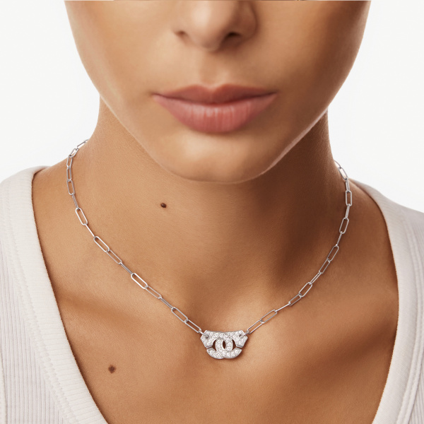 Collier Dinh Van Menottes Moyen Modèle Pavé Or Blanc Diamants