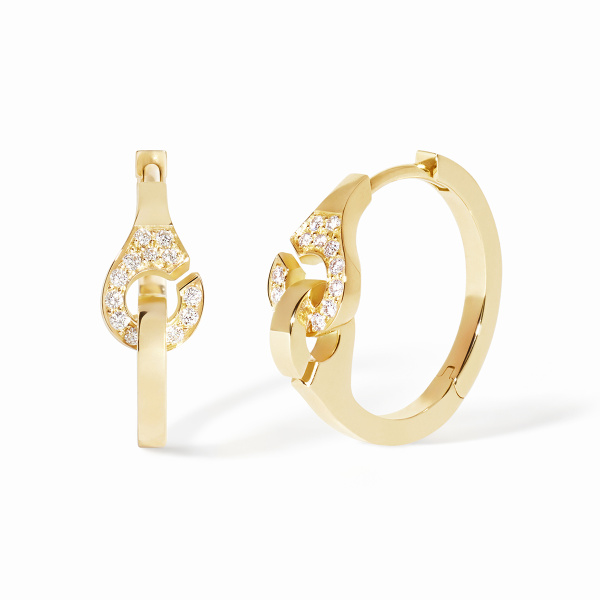 Créoles Dinh Van Menottes Sculptées Demi-Pavées Or Jaune Diamants