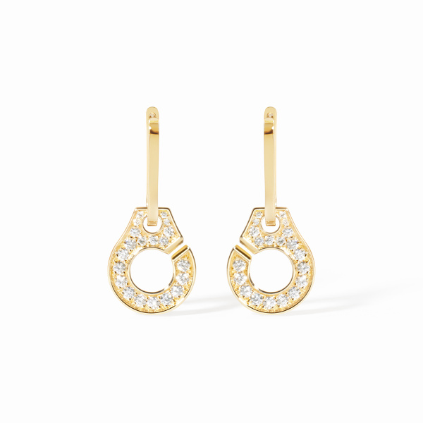 Boucles d'Oreilles Pendantes Dinh Van Menottes Pavées Or Jaune Diamants