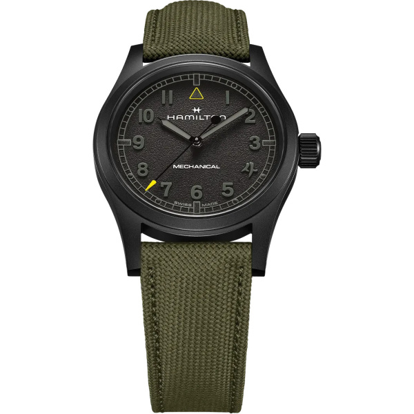 Montre Hamilton Khaki Field Mechanical Call of Duty Modern Warfare 4 38 mm PVD Noir Bracelet Textile Vert