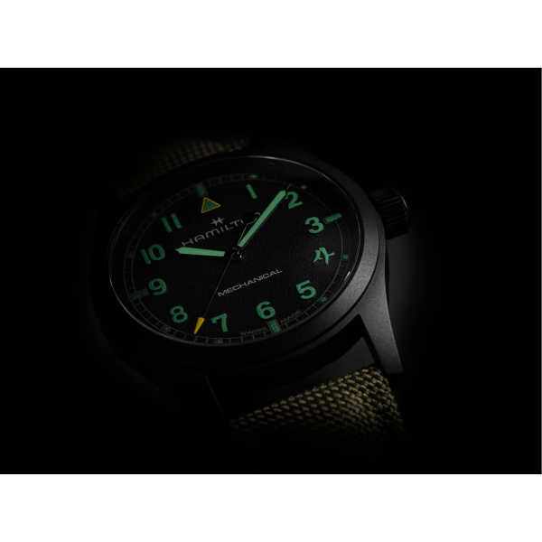 Montre Hamilton Khaki Field Mechanical Call of Duty Modern Warfare 4 38 mm PVD Noir Bracelet Textile Vert