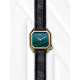 Montre MARCH LA.B Lady Mansart Malachite Bracelet Chevreau Noir