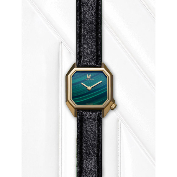 Montre MARCH LA.B Lady Mansart Malachite Bracelet Chevreau Noir
