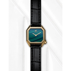Montre MARCH LA.B Lady Mansart Malachite Bracelet Alligator Noir