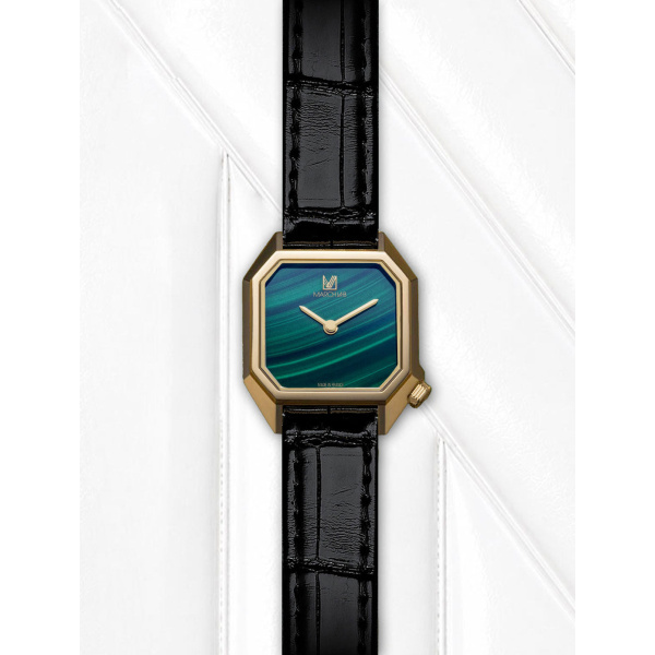 Montre MARCH LA.B Lady Mansart Malachite Bracelet Alligator Noir