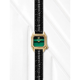 Montre MARCH LA.B Mini Mansart Malachite Bracelet Alligator Noir