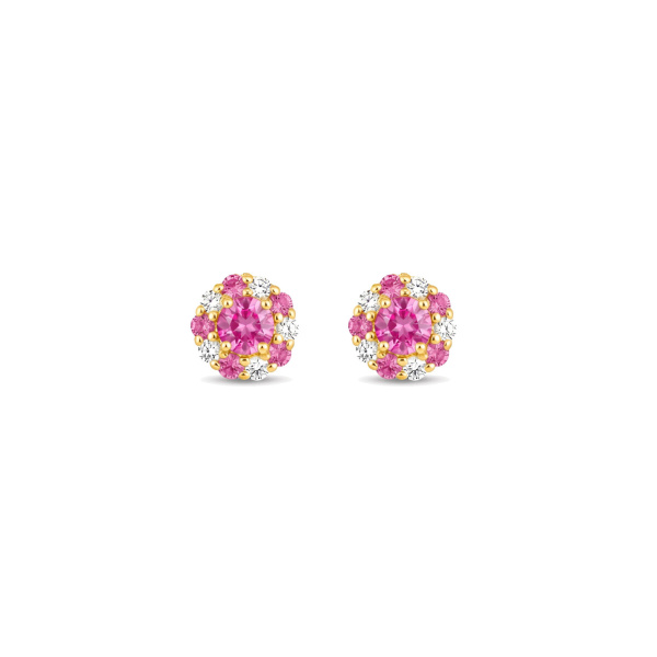 Boucles d'Oreilles One More Salina Saphir Rose et Diamants Or Jaune
