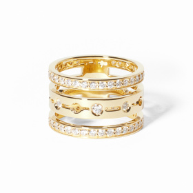 Bague Dinh Van Pulse Pavée 3 Rangs Or Jaune Diamants