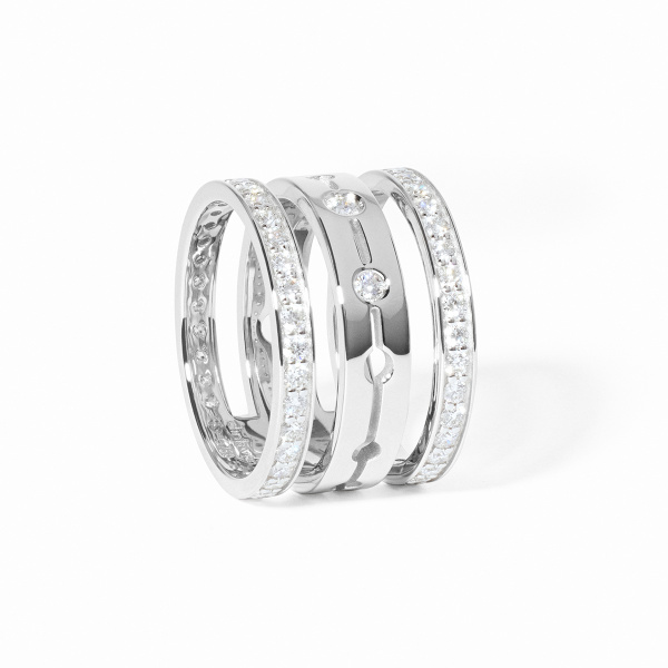 Bague Dinh Van Pulse Pavée 3 Rangs Or Blanc Diamants