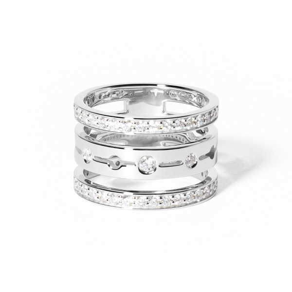 Bague Dinh Van Pulse Pavée 3 Rangs Or Blanc Diamants