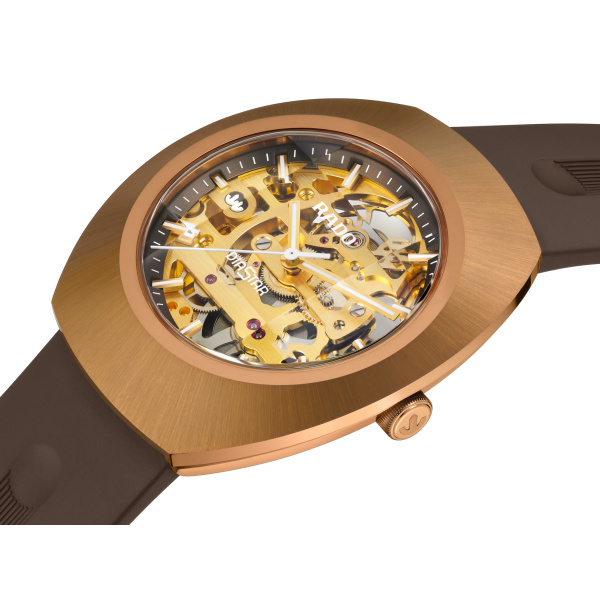 Montre Rado DiaStar Original Skeleton 38 mm Automatique Ton Or Rose Bracelet Caoutchouc Brun