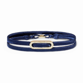 Bracelet Tissé Dinh Van Maillon L Pavé Double Tour Bleu Marine Or Jaune Diamants