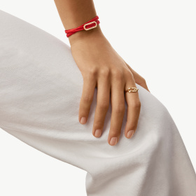 Bracelet Tissé Dinh Van Maillon L Pavé Double Tour Rouge Or Jaune Diamants