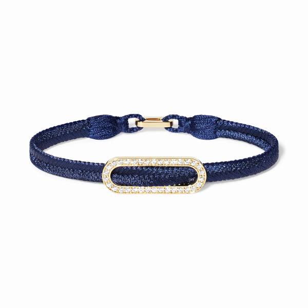 Bracelet Tissé Dinh Van Maillon Pavé Simple Tour Bleu Marine Or Jaune Diamants