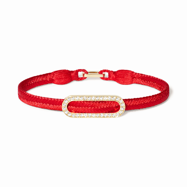 Bracelet Tissé Dinh Van Maillon Pavé Simple Tour Rouge Or Jaune Diamants