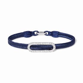 Bracelet Tissé Dinh Van Maillon Pavé Simple Tour Bleu Marine Or Blanc Diamants