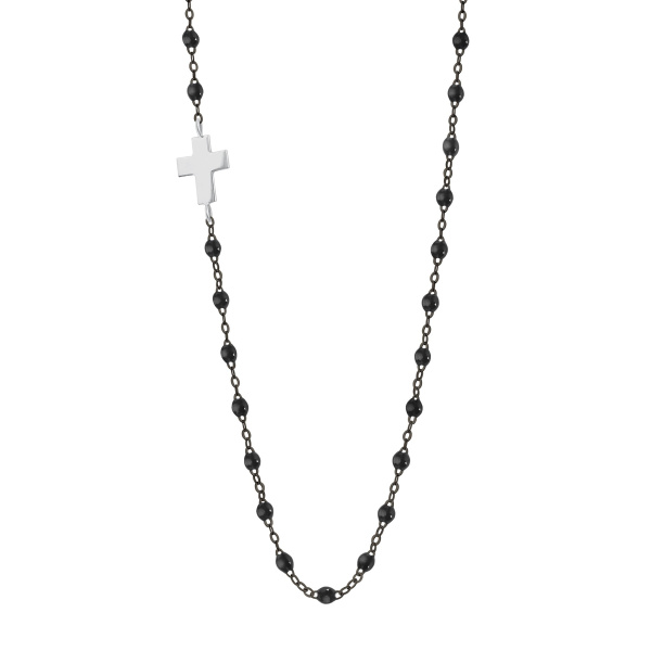 Collier gigi CLOZEAU Croix de Côté Or Noir et Blanc 42cm