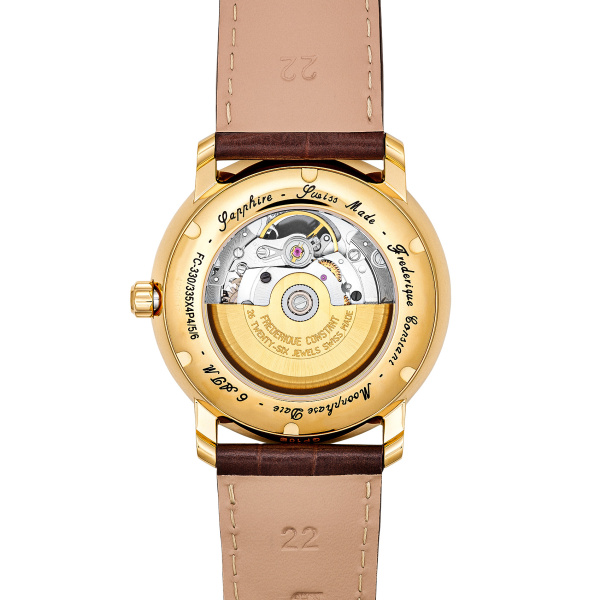 Montre Frederique Constant Classics Heart Beat Moonphase Date 40 mm Plaqué Or Cadran Bleu Nuit Bracelet Cuir Brun