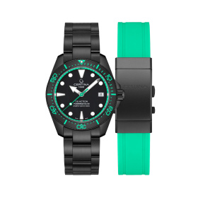 Montre Certina DS Action Diver 38 mm Powermatic 80 PVD Noir Vert d'Eau Bracelet Acier et Caoutchouc