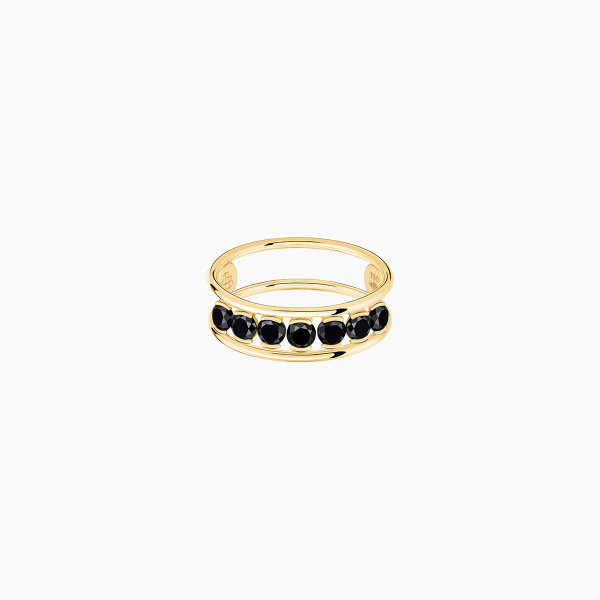 Bague La Brune & La Blonde Black Hula Hoop Merveilleuse 7 Diamants Noirs 0,70 ct Or Jaune
