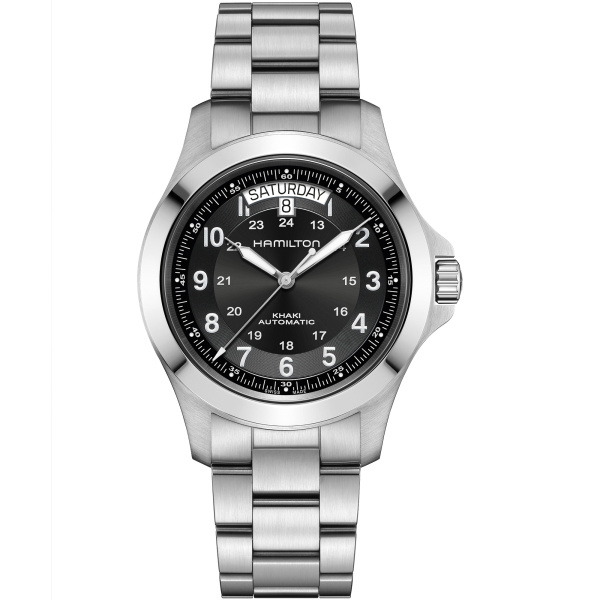 Montre Hamilton Khaki Field King Day-Date 40 mm Cadran Noir 24 Heures Bracelet Acier