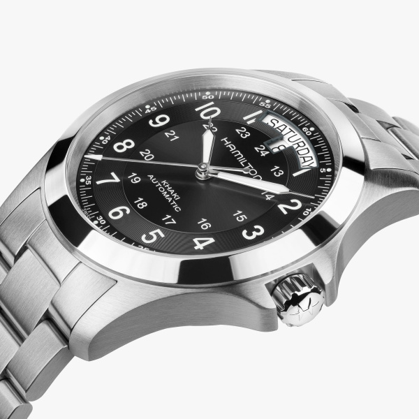 Montre Hamilton Khaki Field King Day-Date 40 mm Cadran Noir 24 Heures Bracelet Acier